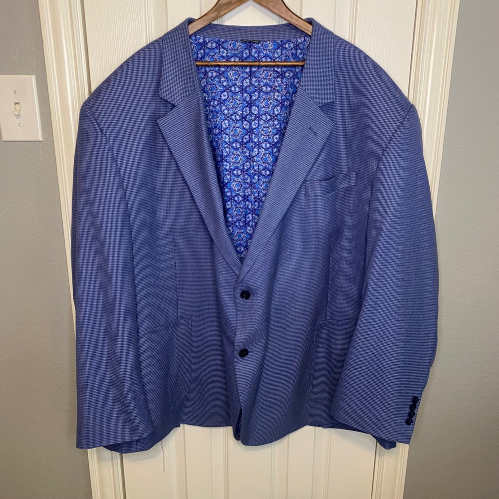 Oak Hill Mens Sport Coat Blazer 5XL 62R 64R Big and Tall Blue Micro Houndstooth